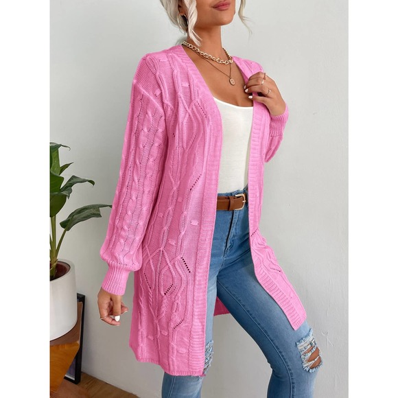 Cable Knit Drop Shoulder Duster Cardigan sweater white - Picture 8 of 11